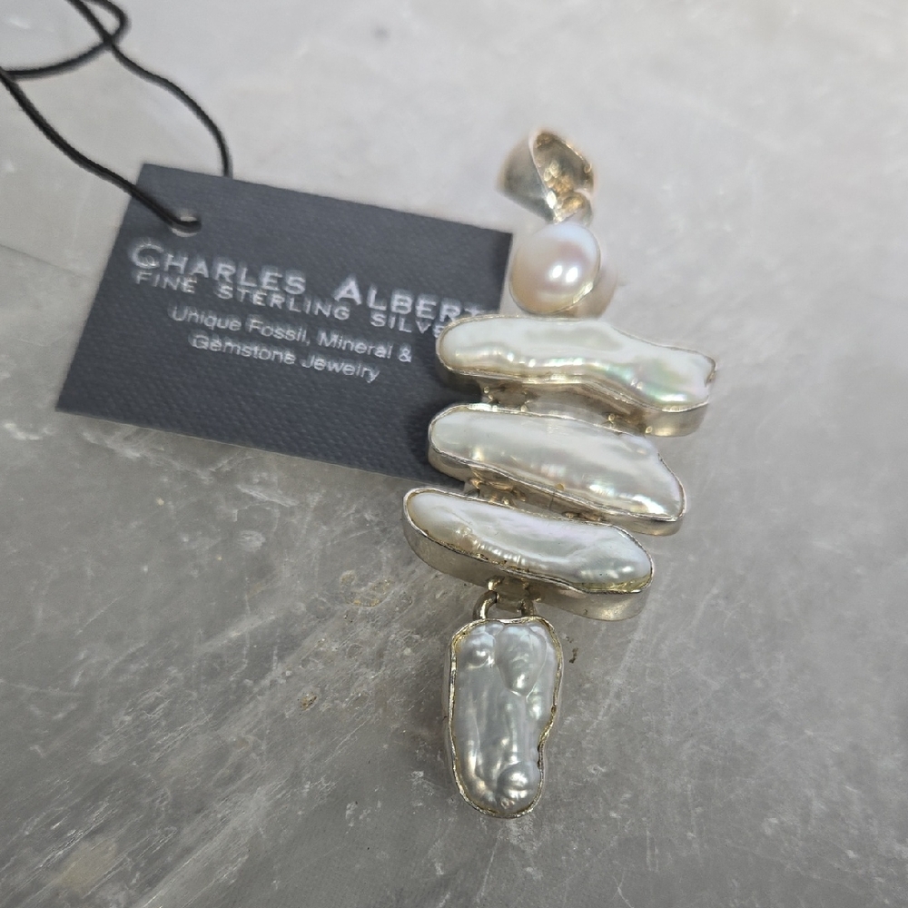 Charles Albert Fine Silver and White Pearl Necklace